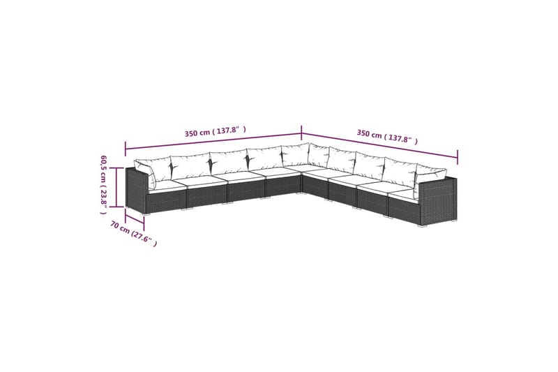 Loungegrupp för trädgården med dynor 9 delar konstrotting br - Brun/Vit - Altanmöbler - Soffgrupp utomhus - Loungegrupp & Loungeset