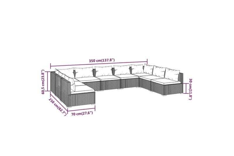 Loungegrupp för trädgården med dynor 9 delar konstrotting sv - Svart - Altanmöbler - Soffgrupp utomhus - Loungegrupp & Loungeset