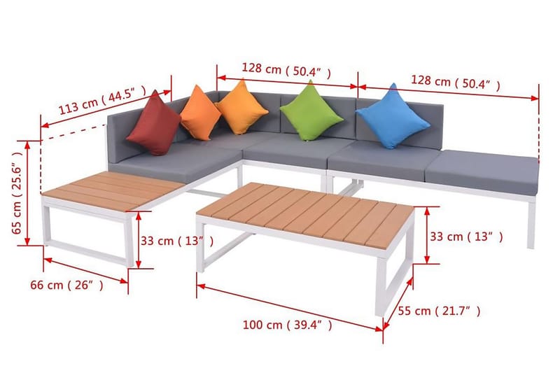 Loungegrupp Utomhus för trädgården med dynor 5 delar aluminium WPC - Flerfärgad - Utemöbler - Loungemöbler - Loungegrupp & Loungeset