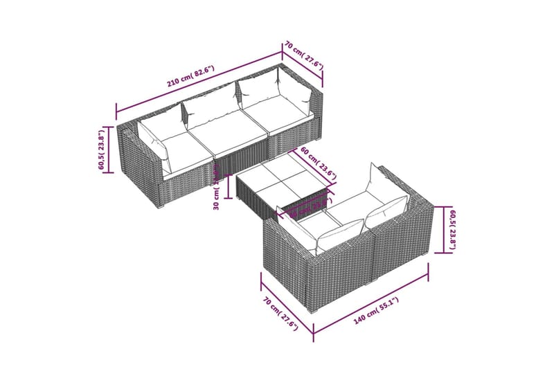 Loungegrupp Utomhus för trädgården med dynor 6 delar konstrotting sv - Svart/Vit - Utemöbler - Loungemöbler - Loungegrupp & Loungeset