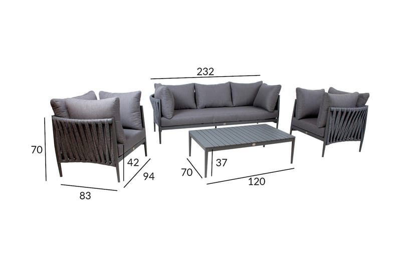 Möbelset Bremen 4 delar Grå - Altanmöbler - Soffgrupp utomhus - Loungegrupp & Loungeset