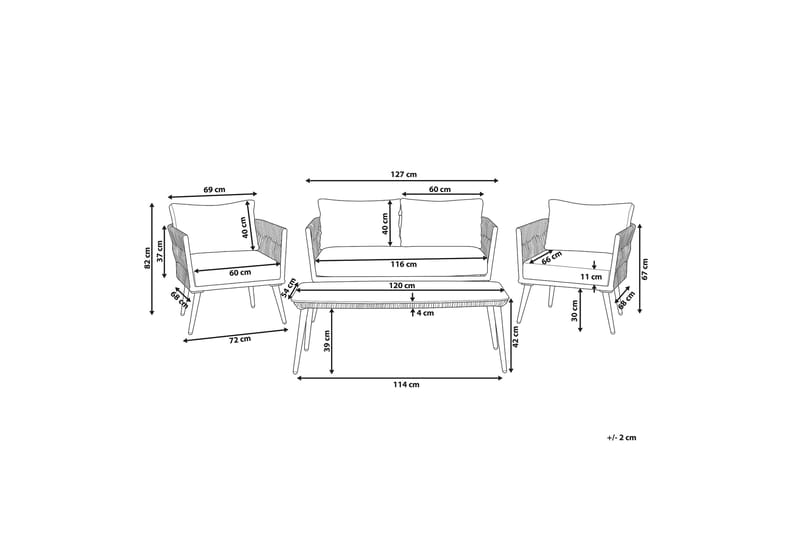 Preveza Loungegrupp Utomhus 120 cm - Grå - Utemöbler - Loungemöbler - Loungegrupp & Loungeset