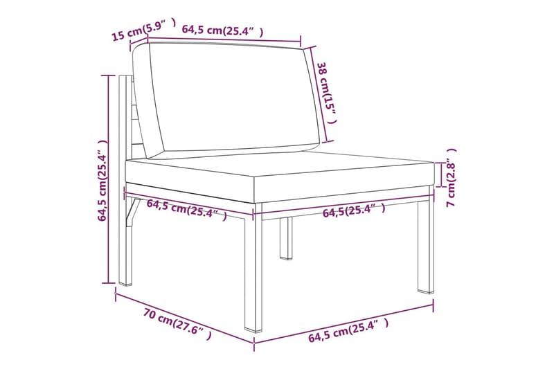 Soffgrupp för trädgården 3 delar med dynor aluminium antraci - Antracit - Altanmöbler - Soffgrupp utomhus - Loungegrupp & Loungeset