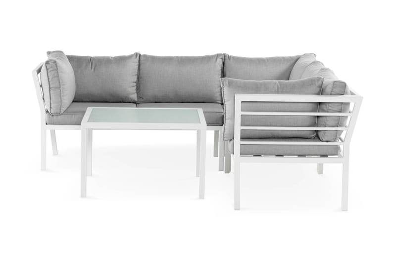 Ariany Hörnsoffa utomhus - Loungegsoffa utomhus, 5-sits utesoffa i Aluminium - Vit / Grå dynor - Utemöbler - Loungemöbler - Loungesoffa