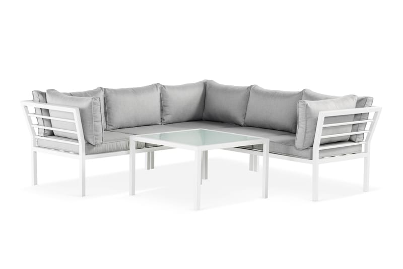 Ariany Hörnsoffa utomhus - Loungegsoffa utomhus, 5-sits utesoffa i Aluminium - Vit / Grå dynor - Utemöbler - Loungemöbler - Loungesoffa