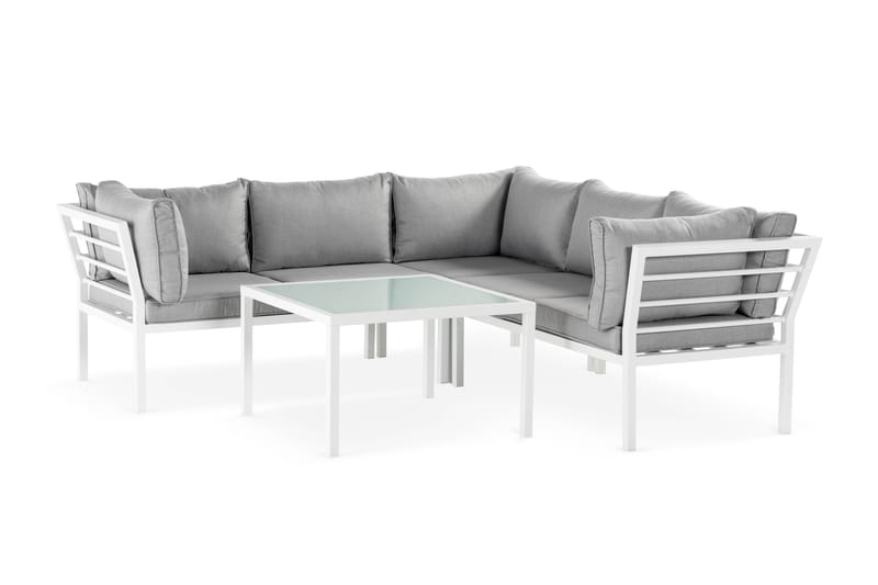 Ariany Hörnsoffa utomhus - Loungegsoffa utomhus, 5-sits utesoffa i Aluminium - Vit / Grå dynor - Utemöbler - Loungemöbler - Loungesoffa