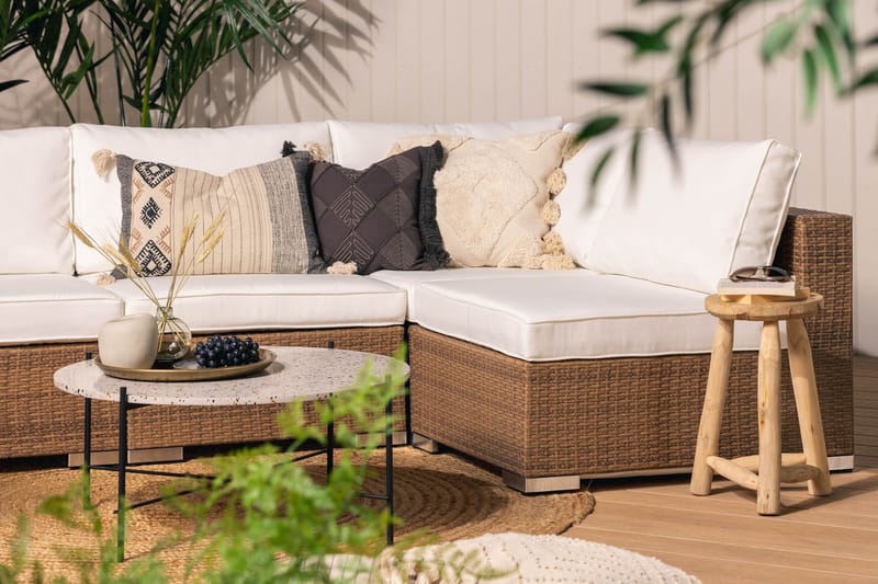 Bahamas Loungesoffa 6-sits – U-soffa för Utemöbler i Konstrotting - Sand Beige / Vita dynor - Utemöbler - Loungemöbler - Loungesoffa