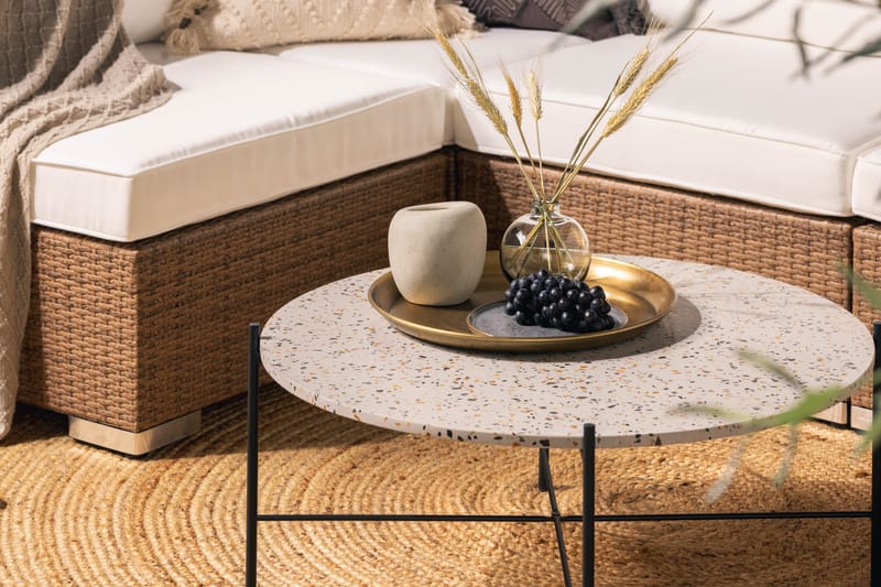 Bahamas Loungesoffa 6-sits – U-soffa för Utemöbler i Konstrotting - Sand Beige / Vita dynor - Utemöbler - Loungemöbler - Loungesoffa