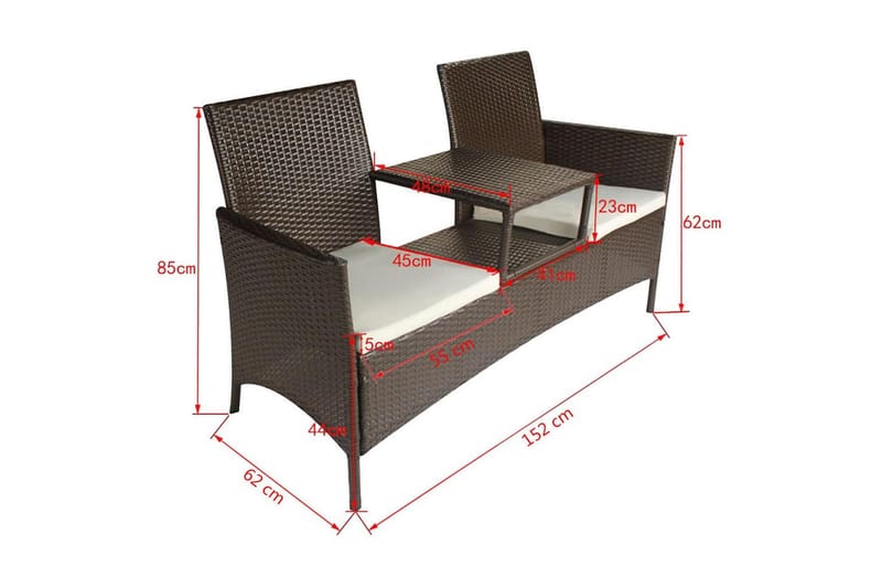 Trädgårdssoffa 2-sits med bord konstrotting brun - Brun - Loungesoffa - Utesoffa