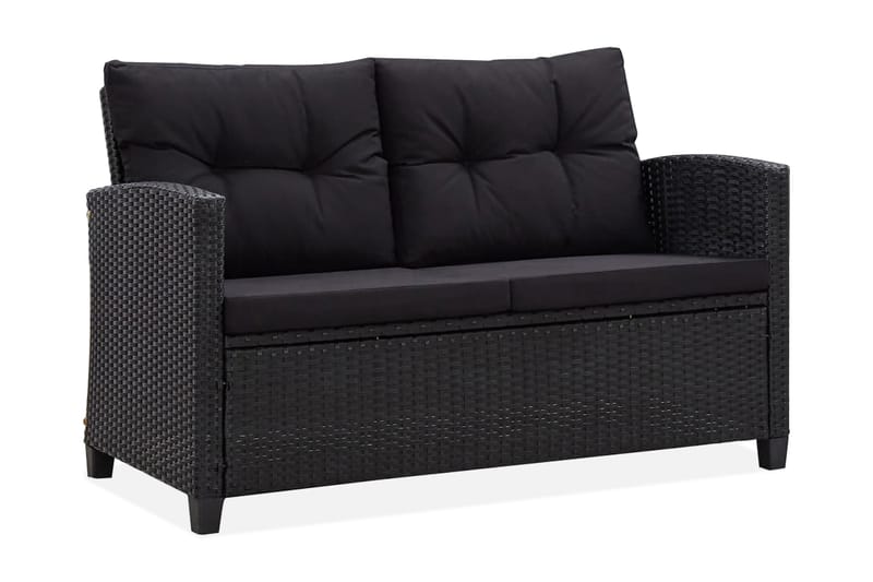 Trädgårdssoffa 2-sits med dynor svart 124 cm konstrotting - Svart - Utemöbler - Loungemöbler - Loungesoffa