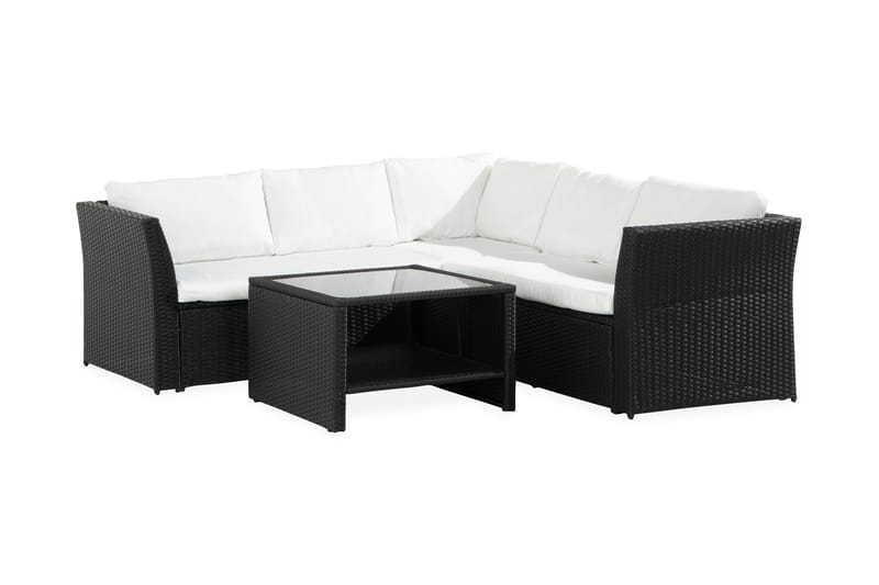 Wisconsin Light 5-sits Loungegrupp – Utemöbler Loungeset med Hörnsoffa i Konstrotting - Svart / Vit - Utemöbler - Loungemöbler - Loungesoffa