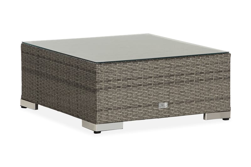 Bahamas Divanmodul - Loungebord utomhus 75x75 cm till soffgrupp i konstrotting med glasskiva - Grå / Svart dyna - Utemöbler - Loungemöbler - Modulsoffa utomhus