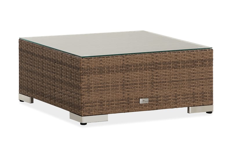 Bahamas Divanmodul - Loungebord utomhus 75x75 cm till soffgrupp i konstrotting med glasskiva - Sand Beige / Vit dyna - Utemöbler - Loungemöbler - Modulsoffa utomhus