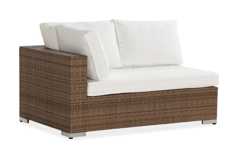 Bahamas Högermodul utomhus 140 cm i konstrotting - Sand Beige / Vita dynor - Utemöbler - Loungemöbler - Modulsoffa utomhus - Hörnmodul utesoffa