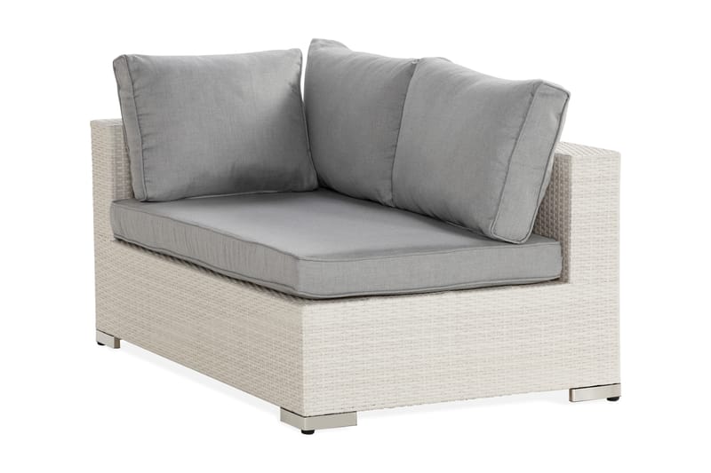 Bahamas Högermodul utomhus 140 cm i konstrotting - Vit / Ljusgrå dynor - Utemöbler - Loungemöbler - Modulsoffa utomhus - Hörnmodul utesoffa