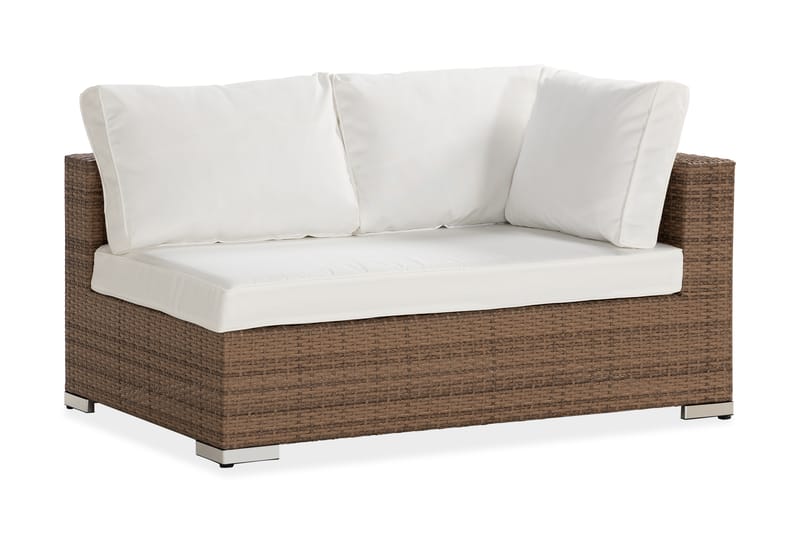 Bahamas Vänstermodul utomhus 140 cm i konstrotting - Sand Beige / Vita dynor - Utemöbler - Loungemöbler - Modulsoffa utomhus