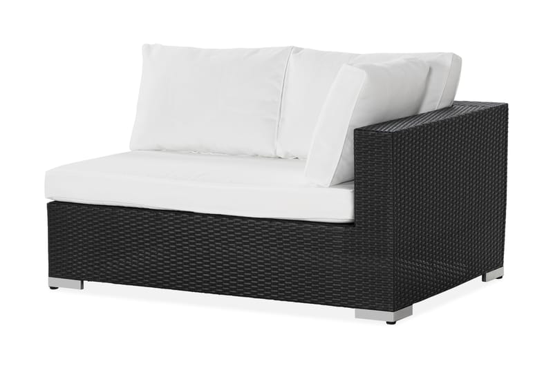 Bahamas Vänstermodul utomhus 140 cm i konstrotting - Svart / Vita dynor - Utemöbler - Loungemöbler - Modulsoffa utomhus