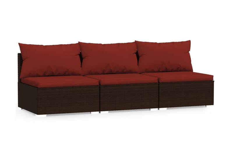 Soffa 3-sits med dynor konstrotting brun - Brun/Röd - Loungesoffa - Utesoffa