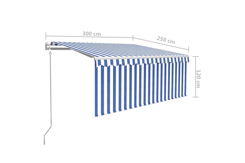 Automatiserad markis med rullgardin 3x2,5 m blå och vit - Blå - Fönstermarkis - Markiser - Solskydd fönster
