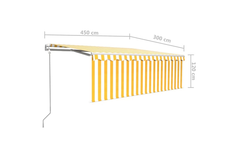 Automatisk infällbar markis med rullgardin 4,5x3 m gul/vit - Gul - Fönstermarkis - Markiser - Solskydd fönster