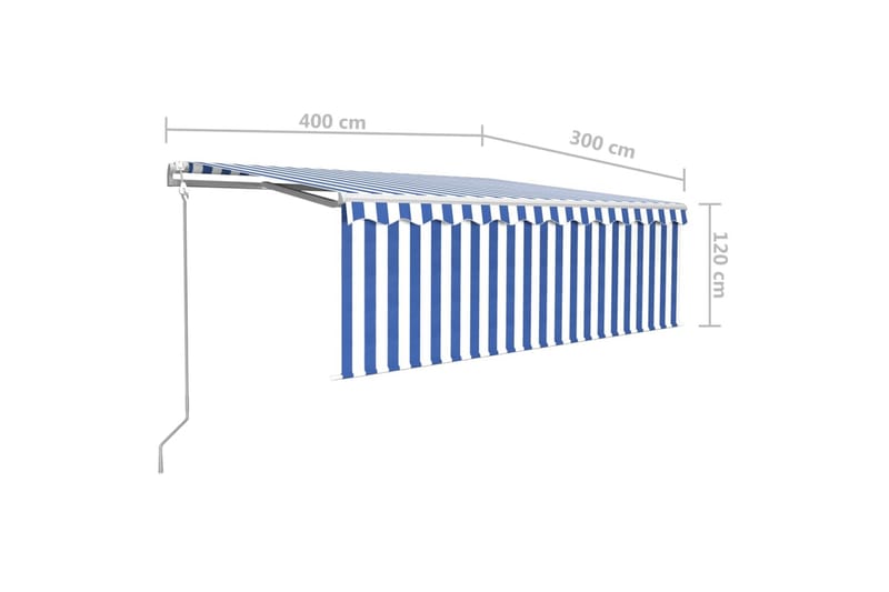 Automatisk infällbar markis med rullgardin 4x3 m blå och vit - Blå - Fönstermarkis - Markiser - Solskydd fönster