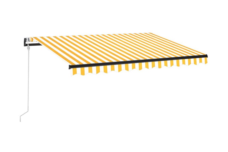 Automatisk markis med vindsensor & LED 350x250 cm gul/vit - Gul - Balkongmarkis - Markiser - Terrassmarkis