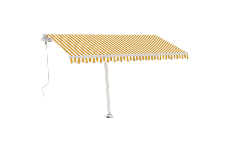 Automatisk markis med vindsensor & LED 450x300 cm gul/vit - Gul - Balkongmarkis - Markiser - Terrassmarkis