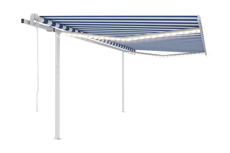 Automatisk markis med vindsensor & LED 4x3,5 m blå och vit - Blå - Balkongmarkis - Markiser - Terrassmarkis