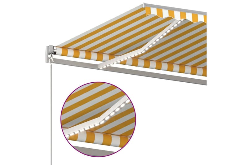 Automatisk markis med vindsensor & LED 4x3,5 m gul och vit - Gul - Balkongmarkis - Markiser - Terrassmarkis