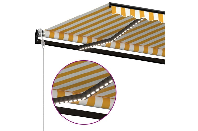Automatisk markis med vindsensor & LED 500x350 cm gul/vit - Gul - Balkongmarkis - Markiser - Terrassmarkis