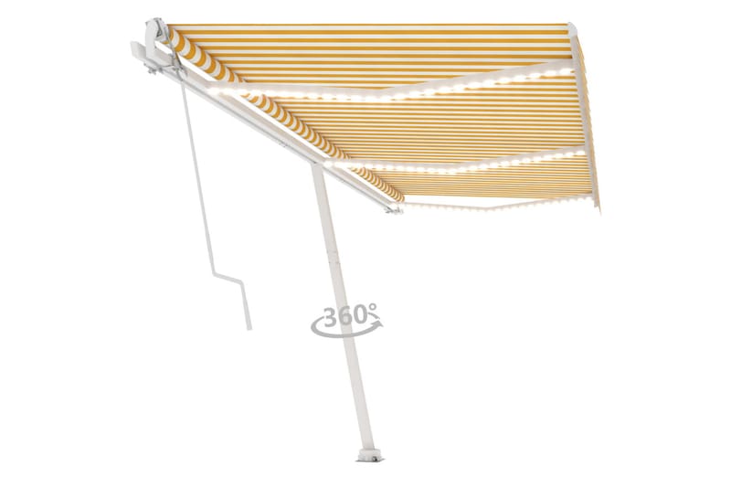 Automatisk markis med vindsensor & LED 600x300 cm gul/vit - Gul - Balkongmarkis - Markiser - Terrassmarkis
