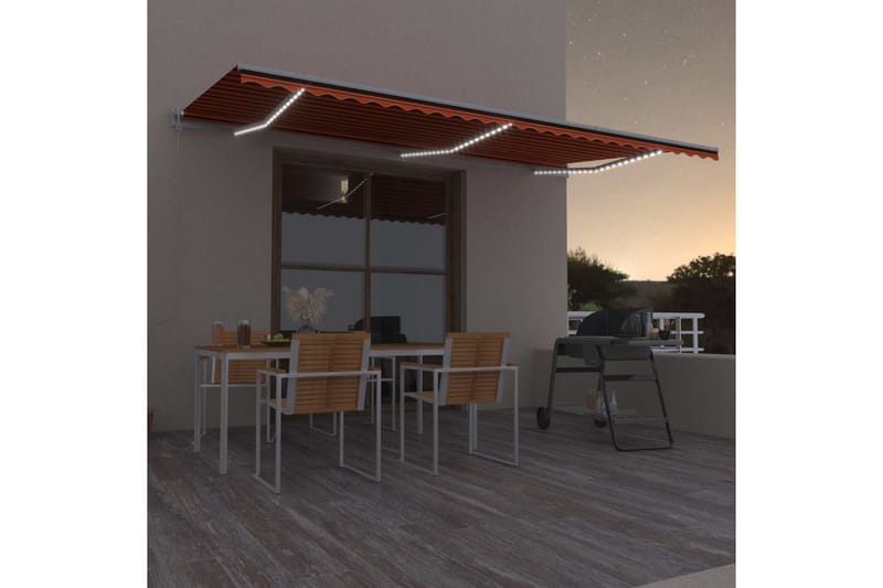 Automatisk markis med vindsensor & LED 600x300cm orange/brun - Orange - Balkongmarkis - Markiser - Terrassmarkis