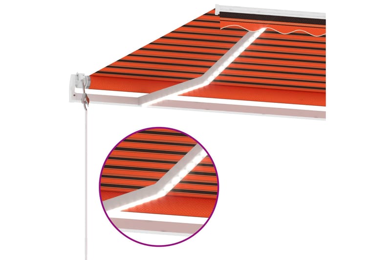 Automatisk markis med vindsensor & LED 600x300cm orange/brun - Orange - Balkongmarkis - Markiser - Terrassmarkis