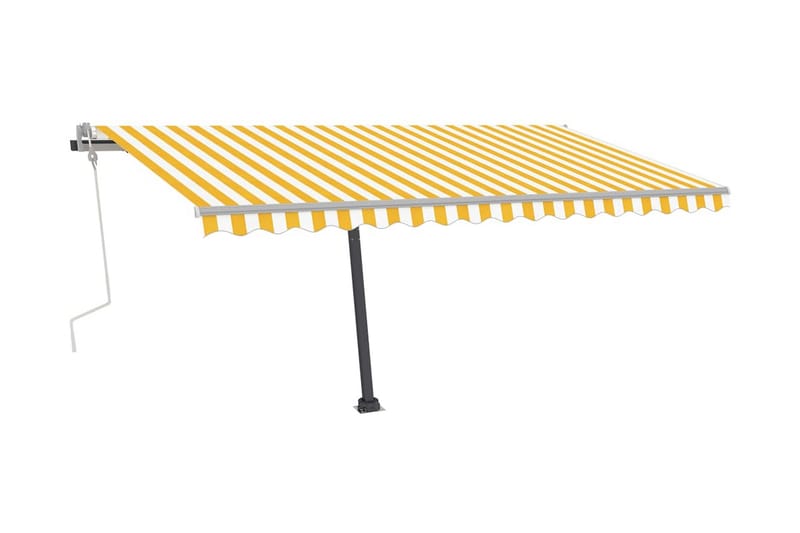 Fristående markis manuellt infällbar 450x350 cm gul/vit - Gul - Fönstermarkis - Markiser - Solskydd fönster