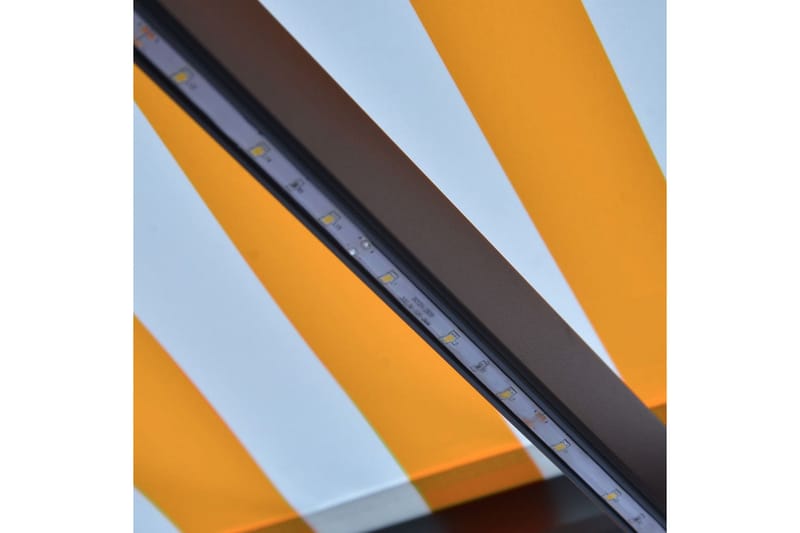 Infällbar markis med vindsensor & LED 400x300 cm gul och vit - Gul - Balkongmarkis - Markiser - Terrassmarkis