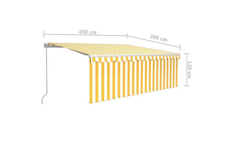 Manuell markis med rullgardin 4,5x3m gul och vit - Gul - Fönstermarkis - Markiser - Solskydd fönster