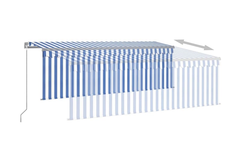 Manuell markis med rullgardin 4x3 m blå och vit - Blå - Fönstermarkis - Markiser - Solskydd fönster
