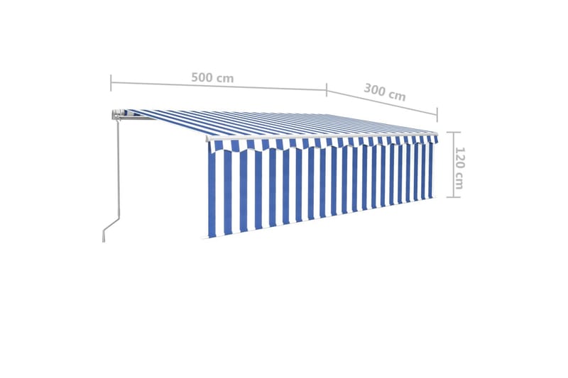 Manuell markis med rullgardin 5x3m blå och vit - Blå - Fönstermarkis - Markiser - Solskydd fönster