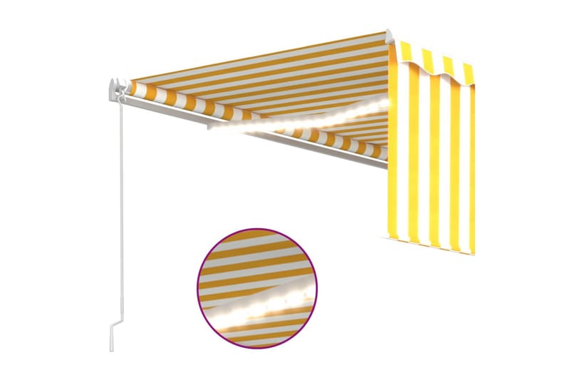 Manuell markis med rullgardin LED 4,5x3m gul/vit - Gul - Fönstermarkis - Markiser - Solskydd fönster
