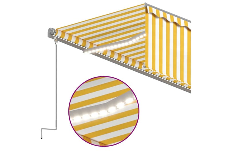 Manuell markis med rullgardin LED 6x3m gul/vit - Gul - Fönstermarkis - Markiser - Solskydd fönster