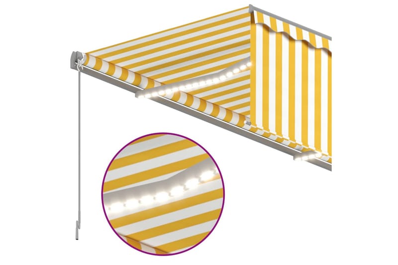Manuell markis med rullgardin och LED 3,5x2,5 m gul och vit - Gul - Fönstermarkis - Markiser - Solskydd fönster