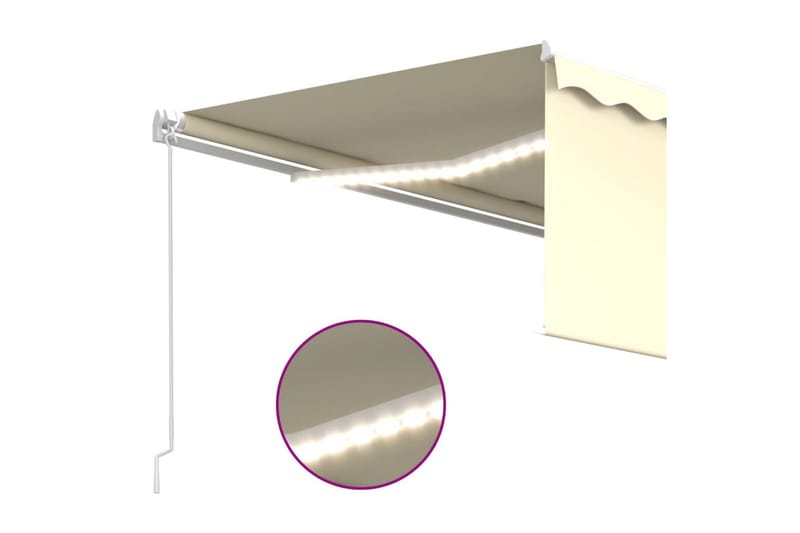 Manuell markis med rullgardin och LED 4,5x3m gräddvit - Kräm - Fönstermarkis - Markiser - Solskydd fönster