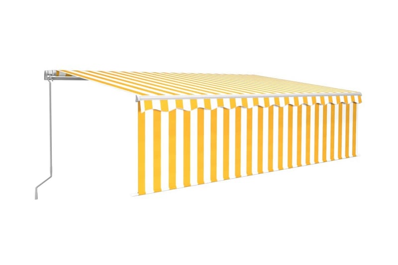 Manuell markis med rullgardin och LED 5x3 m gul och vit - Gul - Fönstermarkis - Markiser - Solskydd fönster