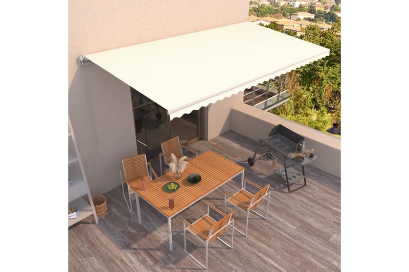 Markis manuellt infällbar 600x350 cm gräddvit - Vit - Balkongmarkis - Markiser - Terrassmarkis