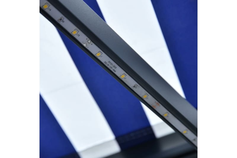 Markis manuellt infällbar med LED 350x250 cm blå och vit - Blå - Fönstermarkis - Markiser - Solskydd fönster