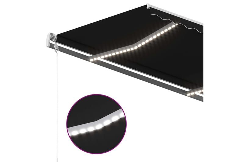 Markis manuellt infällbar med LED 450x350 cm antracit - Grå - Balkongmarkis - Markiser - Terrassmarkis