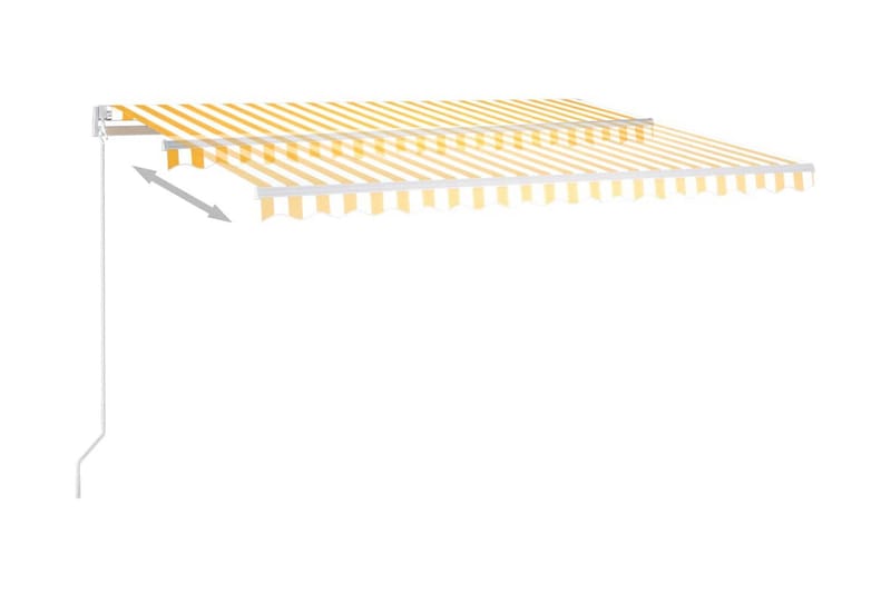Markis manuellt infällbar med LED 450x350 cm gul och vit - Gul - Balkongmarkis - Markiser - Terrassmarkis