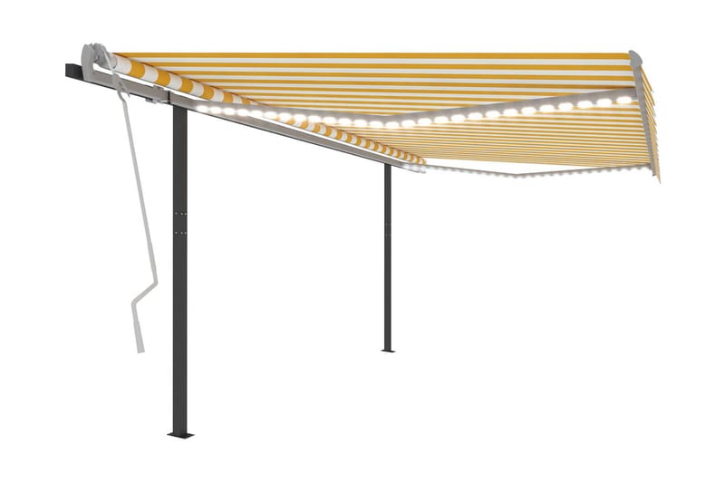 Markis manuellt infällbar med LED 4x3,5 m gul och vit - Gul - Utemöbler - Solskydd - Markiser - Balkongmarkis