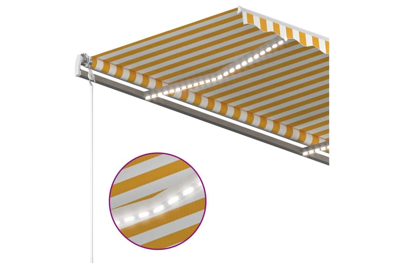 Markis manuellt infällbar med LED 4x3,5 m gul och vit - Gul - Utemöbler - Solskydd - Markiser - Balkongmarkis