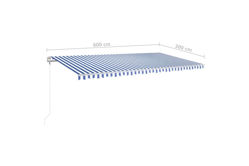 Markis manuellt infällbar med LED 600x300 cm blå och vit - Blå - Fönstermarkis - Markiser - Solskydd fönster